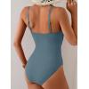 imageB2prity One Piece Swimsuit Tummy Control Criss Cross Bathing Suit Slimming Ruched Swim Suit Push Up V Neck SwimwearGrey Blue