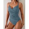imageB2prity One Piece Swimsuit Tummy Control Criss Cross Bathing Suit Slimming Ruched Swim Suit Push Up V Neck SwimwearGrey Blue