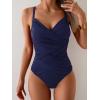 imageB2prity One Piece Swimsuit Tummy Control Criss Cross Bathing Suit Slimming Ruched Swim Suit Push Up V Neck SwimwearNavy Blue