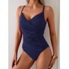 imageB2prity One Piece Swimsuit Tummy Control Criss Cross Bathing Suit Slimming Ruched Swim Suit Push Up V Neck SwimwearNavy Blue
