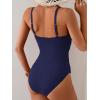 imageB2prity One Piece Swimsuit Tummy Control Criss Cross Bathing Suit Slimming Ruched Swim Suit Push Up V Neck SwimwearNavy Blue