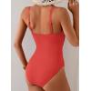 imageB2prity One Piece Swimsuit Tummy Control Criss Cross Bathing Suit Slimming Ruched Swim Suit Push Up V Neck SwimwearOrange Red