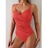 imageB2prity One Piece Swimsuit Tummy Control Criss Cross Bathing Suit Slimming Ruched Swim Suit Push Up V Neck SwimwearOrange Red