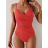 imageB2prity One Piece Swimsuit Tummy Control Criss Cross Bathing Suit Slimming Ruched Swim Suit Push Up V Neck SwimwearOrange Red