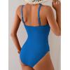 imageB2prity One Piece Swimsuit Tummy Control Criss Cross Bathing Suit Slimming Ruched Swim Suit Push Up V Neck SwimwearPeacock Blue