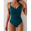 imageB2prity One Piece Swimsuit Tummy Control Criss Cross Bathing Suit Slimming Ruched Swim Suit Push Up V Neck SwimwearPeacock Green