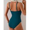imageB2prity One Piece Swimsuit Tummy Control Criss Cross Bathing Suit Slimming Ruched Swim Suit Push Up V Neck SwimwearPeacock Green