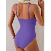 imageB2prity One Piece Swimsuit Tummy Control Criss Cross Bathing Suit Slimming Ruched Swim Suit Push Up V Neck SwimwearPurple