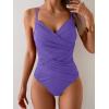imageB2prity One Piece Swimsuit Tummy Control Criss Cross Bathing Suit Slimming Ruched Swim Suit Push Up V Neck SwimwearPurple