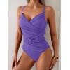 imageB2prity One Piece Swimsuit Tummy Control Criss Cross Bathing Suit Slimming Ruched Swim Suit Push Up V Neck SwimwearPurple