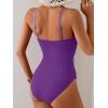 imageB2prity One Piece Swimsuit Tummy Control Criss Cross Bathing Suit Slimming Ruched Swim Suit Push Up V Neck SwimwearPurple Color Block