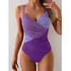 imageB2prity One Piece Swimsuit Tummy Control Criss Cross Bathing Suit Slimming Ruched Swim Suit Push Up V Neck SwimwearPurple Color Block