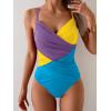 imageB2prity One Piece Swimsuit Tummy Control Criss Cross Bathing Suit Slimming Ruched Swim Suit Push Up V Neck SwimwearPurple Yellow Blue