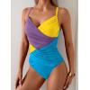 imageB2prity One Piece Swimsuit Tummy Control Criss Cross Bathing Suit Slimming Ruched Swim Suit Push Up V Neck SwimwearPurple Yellow Blue