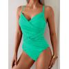 imageB2prity One Piece Swimsuit Tummy Control Criss Cross Bathing Suit Slimming Ruched Swim Suit Push Up V Neck SwimwearTeal