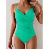 imageB2prity One Piece Swimsuit Tummy Control Criss Cross Bathing Suit Slimming Ruched Swim Suit Push Up V Neck SwimwearTeal