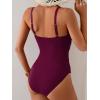 imageB2prity One Piece Swimsuit Tummy Control Criss Cross Bathing Suit Slimming Ruched Swim Suit Push Up V Neck SwimwearWine Red
