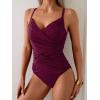 imageB2prity One Piece Swimsuit Tummy Control Criss Cross Bathing Suit Slimming Ruched Swim Suit Push Up V Neck SwimwearWine Red