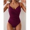 imageB2prity One Piece Swimsuit Tummy Control Criss Cross Bathing Suit Slimming Ruched Swim Suit Push Up V Neck SwimwearWine Red