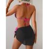 imageB2prity Womens Bikini Sets 3 Piece Swimsuit Halter Triangle Mesh Sarong Wraps Bathing Suit with CoverupsBlack Pink Block