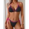 imageB2prity Womens Bikini Sets 3 Piece Swimsuit Halter Triangle Mesh Sarong Wraps Bathing Suit with CoverupsBlack Pink Block