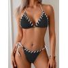 imageB2prity Womens Bikini Sets 3 Piece Swimsuit Halter Triangle Mesh Sarong Wraps Bathing Suit with CoverupsBlack White Block