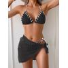imageB2prity Womens Bikini Sets 3 Piece Swimsuit Halter Triangle Mesh Sarong Wraps Bathing Suit with CoverupsBlack White Block
