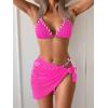 imageB2prity Womens Bikini Sets 3 Piece Swimsuit Halter Triangle Mesh Sarong Wraps Bathing Suit with CoverupsHot Pink