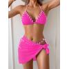 imageB2prity Womens Bikini Sets 3 Piece Swimsuit Halter Triangle Mesh Sarong Wraps Bathing Suit with CoverupsHot Pink