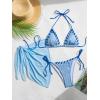 imageB2prity Womens Bikini Sets 3 Piece Swimsuit Halter Triangle Mesh Sarong Wraps Bathing Suit with CoverupsLight Blue
