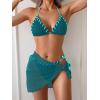 imageB2prity Womens Bikini Sets 3 Piece Swimsuit Halter Triangle Mesh Sarong Wraps Bathing Suit with CoverupsPeacock Blue