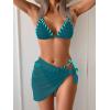 imageB2prity Womens Bikini Sets 3 Piece Swimsuit Halter Triangle Mesh Sarong Wraps Bathing Suit with CoverupsPeacock Blue