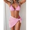 imageB2prity Womens Bikini Sets 3 Piece Swimsuit Halter Triangle Mesh Sarong Wraps Bathing Suit with CoverupsPink