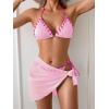 imageB2prity Womens Bikini Sets 3 Piece Swimsuit Halter Triangle Mesh Sarong Wraps Bathing Suit with CoverupsPink