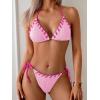 imageB2prity Womens Bikini Sets 3 Piece Swimsuit Halter Triangle Mesh Sarong Wraps Bathing Suit with CoverupsPink