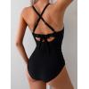 imageB2prity Womens One Piece Swimsuits Tummy Control Front Cross Bathing Suits Tie Back Slimming V Neck SwimwearBlack Stripe