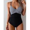 imageB2prity Womens One Piece Swimsuits Tummy Control Front Cross Bathing Suits Tie Back Slimming V Neck SwimwearBlack Stripe