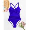 imageB2prity Womens One Piece Swimsuits Tummy Control Front Cross Bathing Suits Tie Back Slimming V Neck SwimwearBlue Solid Color