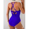 imageB2prity Womens One Piece Swimsuits Tummy Control Front Cross Bathing Suits Tie Back Slimming V Neck SwimwearBlue Solid Color