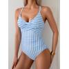 imageB2prity Womens One Piece Swimsuits Tummy Control Front Cross Bathing Suits Tie Back Slimming V Neck SwimwearBlue and White Stripe