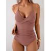 imageB2prity Womens One Piece Swimsuits Tummy Control Front Cross Bathing Suits Tie Back Slimming V Neck SwimwearCameo Brown
