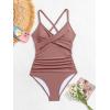 imageB2prity Womens One Piece Swimsuits Tummy Control Front Cross Bathing Suits Tie Back Slimming V Neck SwimwearCameo Brown