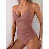 imageB2prity Womens One Piece Swimsuits Tummy Control Front Cross Bathing Suits Tie Back Slimming V Neck SwimwearCameo Brown