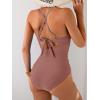 imageB2prity Womens One Piece Swimsuits Tummy Control Front Cross Bathing Suits Tie Back Slimming V Neck SwimwearCameo Brown
