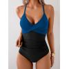 imageB2prity Womens One Piece Swimsuits Tummy Control Front Cross Bathing Suits Tie Back Slimming V Neck SwimwearDark Blue and Black