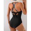 imageB2prity Womens One Piece Swimsuits Tummy Control Front Cross Bathing Suits Tie Back Slimming V Neck SwimwearDark Blue and Black