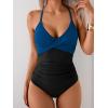 imageB2prity Womens One Piece Swimsuits Tummy Control Front Cross Bathing Suits Tie Back Slimming V Neck SwimwearDark Blue and Black