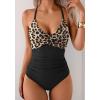 imageB2prity Womens One Piece Swimsuits Tummy Control Front Cross Bathing Suits Tie Back Slimming V Neck SwimwearLeopard Print Black