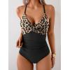 imageB2prity Womens One Piece Swimsuits Tummy Control Front Cross Bathing Suits Tie Back Slimming V Neck SwimwearLeopard Print Black