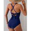 imageB2prity Womens One Piece Swimsuits Tummy Control Front Cross Bathing Suits Tie Back Slimming V Neck SwimwearNavy Blue Stripe